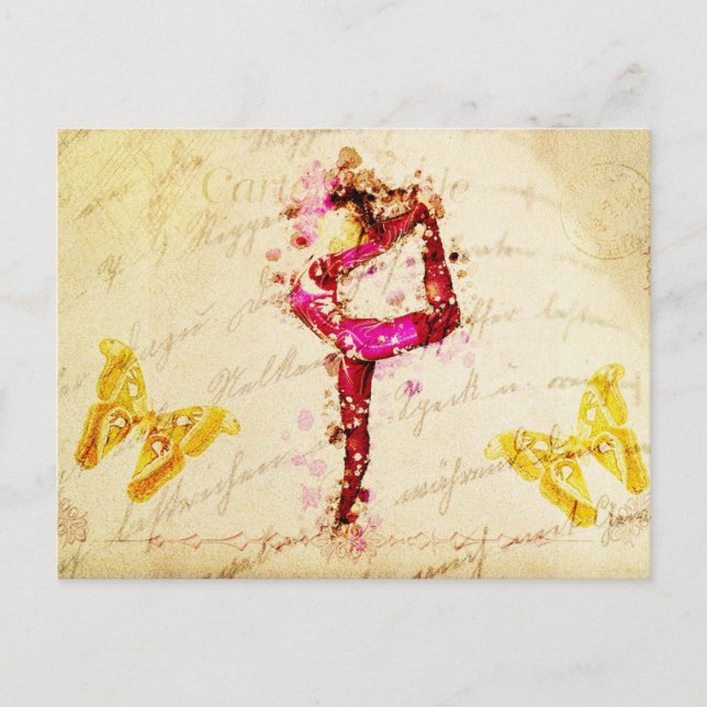 Ephemera Vintage French Woman Dancer Pink Roses  Postcard (Front)