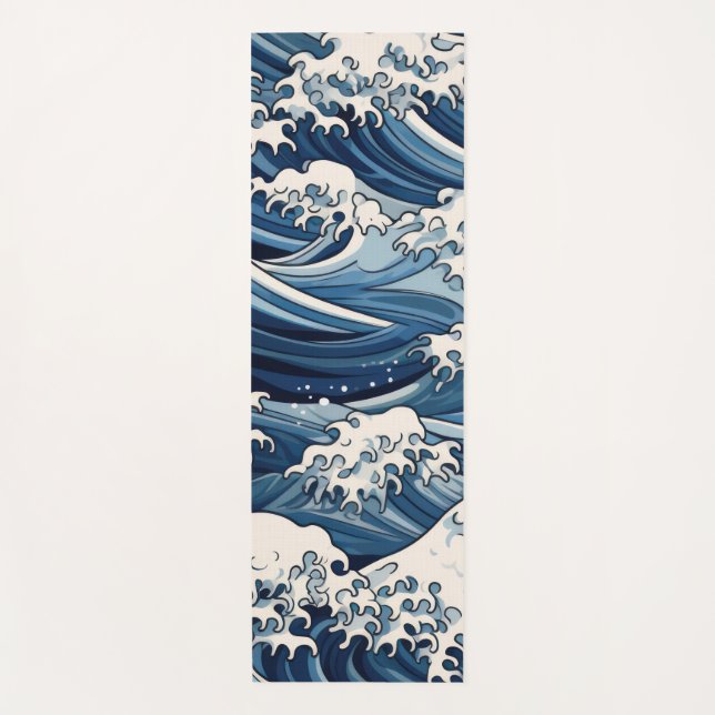 Ephemeral Crests: Hokusai Waves Reimagined Yoga Mat (Front)