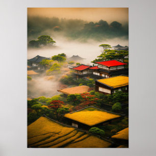 "Ephemeral Forms: Foggy Japanese Abstraction" Poster