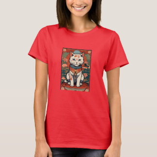 Ephemeral Harmony: Ukiyo-e Cat with Fish Tattoo T-Shirt