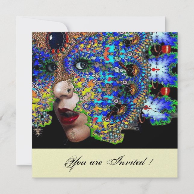 EPHEMERAL Mardi Gras masquerade ball white ice Invitation (Front)