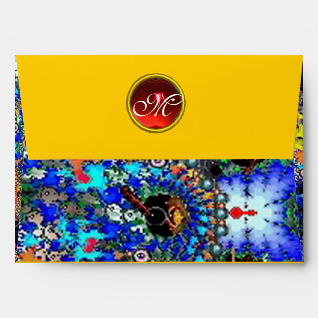 EPHEMERAL MONOGRAM blue yellow black red ruby Envelope (Back (Top Flap))
