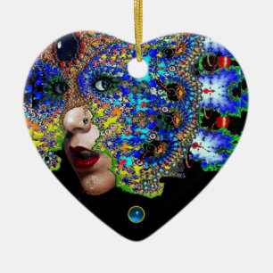 EPHEMERAL , Red Ruby , Blue Sapphire Heart Ceramic Tree Decoration
