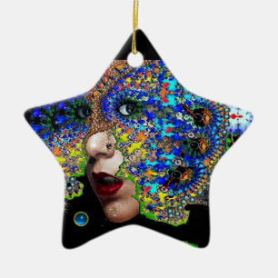 EPHEMERAL , Red Ruby , Blue Sapphire Star Ceramic Tree Decoration
