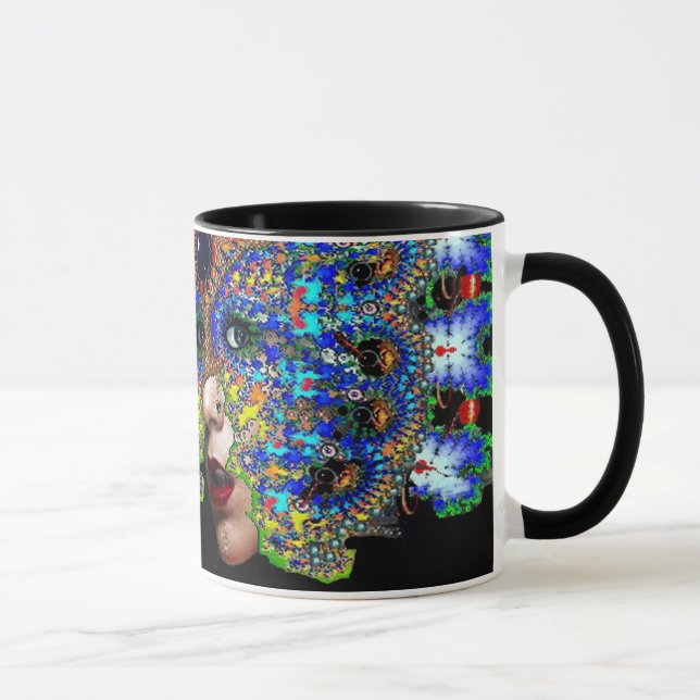 EPHEMERAL/ WOMAN WITH COLORFUL FRACTAL MASK MUG (Right)