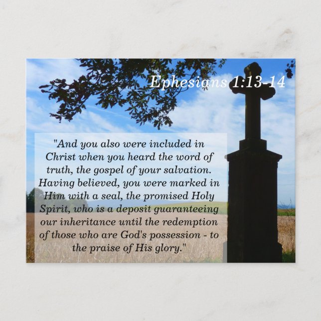 Ephesians 1 13 14 Cross Scripture Memory Card (Front)