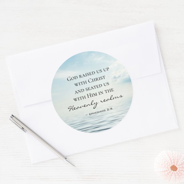 Ephesians 2:6 God raised us up with Christ Bible Classic Round Sticker (Envelope)