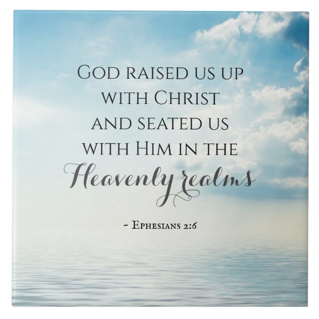 Ephesians 2:6 God raised us up with Christ, Bible Tile (Front)