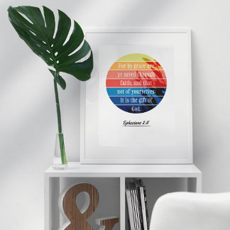 Ephesians 2:8 KJV Multicolor Poster 