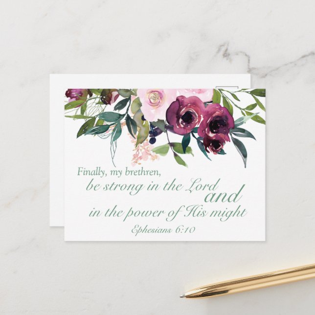 Ephesians 6:10 Bible Verse Motivational Postcard (Front/Back In Situ)