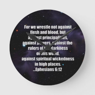 Ephesians 6:12 Bible Verse on Space Background Round Clock