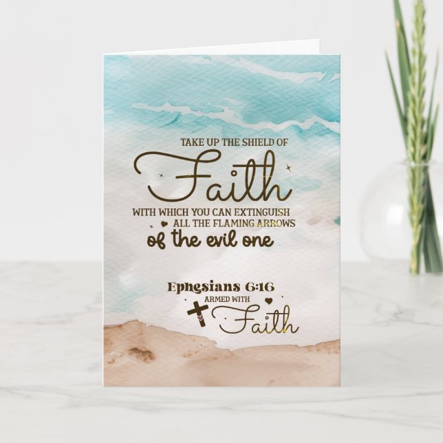 Ephesians 6:16 Take up the Shield of Faith Bible Card (Front)