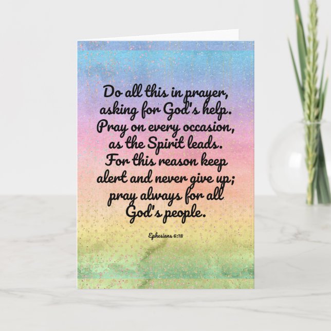 Ephesians 6:18 rainbow Bible Verse Prayer Card (Front)