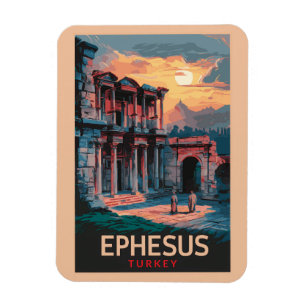 Ephesus Library of Celsus Travel Art Vintage Magnet