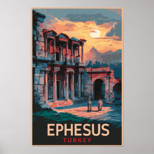 Ephesus Library of Celsus Travel Art Vintage Poster