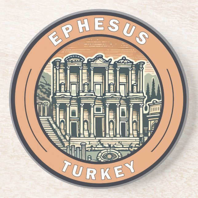 Ephesus Turkey Illustration Travel Art Badge Coaster (Front)