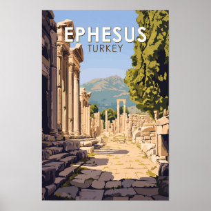 Ephesus Turkey Travel Art Vintage Poster