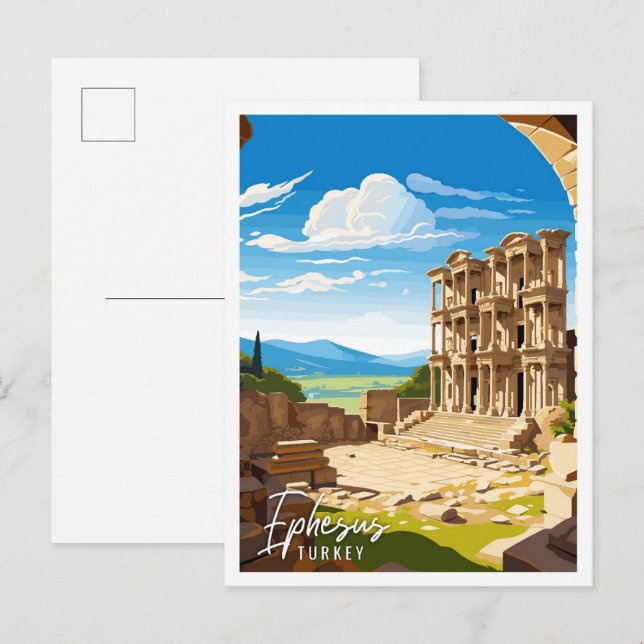 Ephesus Turkey vintage travel illustration Postcard (Front/Back)
