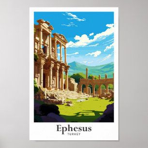 Ephesus Turkey Vintage Travel Portrait  Poster