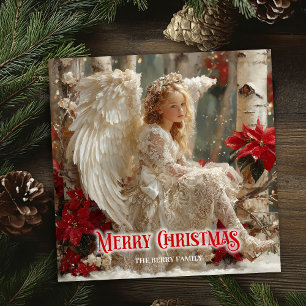 Epic angelic angel red gold festive inspiriting  holiday card