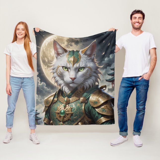 Epic Armoured Cat Warrior Fleece Blanket (In Situ)