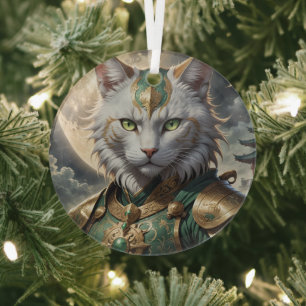 Epic Armoured Cat Warrior Glass Tree Decoration