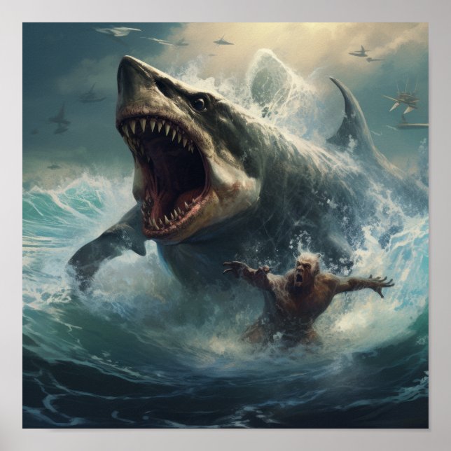 Epic Battle: Megalodon vs T-Rex Poster - Unleash P (Front)