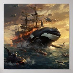 Epic Battle of Orca vs. The Black Pearl - Stunning Poster