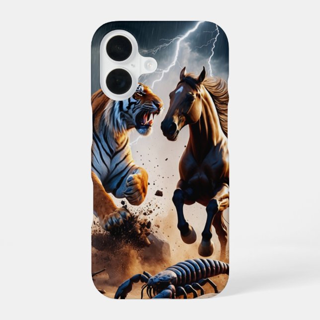 Epic battle scene iPhone 16 case (Back)