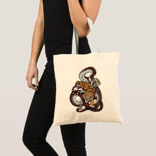 Epic Battle: Tiger vs. Snake Art Tote Bag