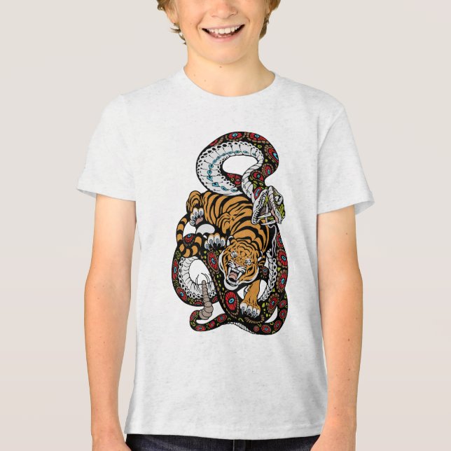 Epic Battle: Tiger vs. Snake Art Tri-Blend Shirt (Front)