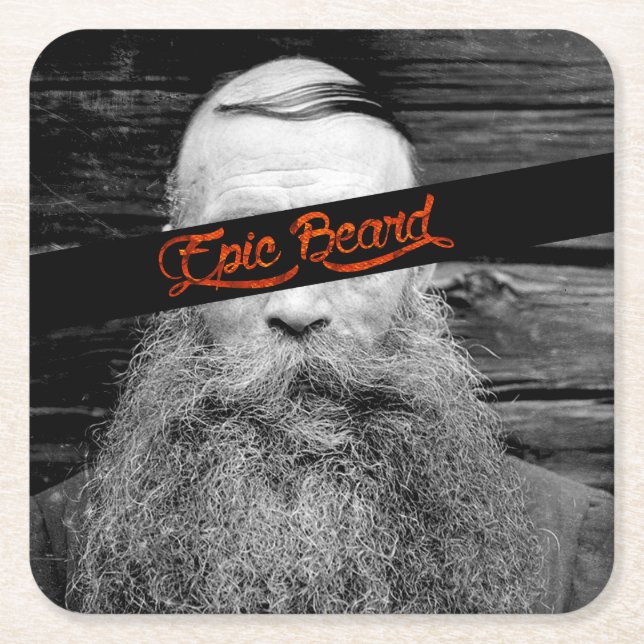 Epic beard square paper coaster (Front)