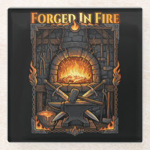 Epic Blacksmith Forge Anvil & Swords Fantasy Art Glass Coaster