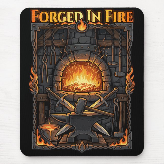 Epic Blacksmith Forge Anvil & Swords Fantasy Art Mouse Mat (Front)