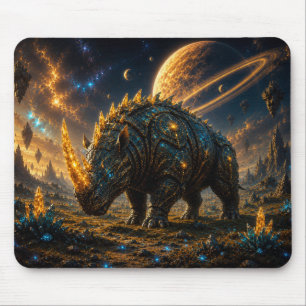 Epic Blue & Gold Armored Space Rhino Mouse Pad
