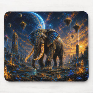 Epic Blue & Gold Celestial Elephant Mouse Pad