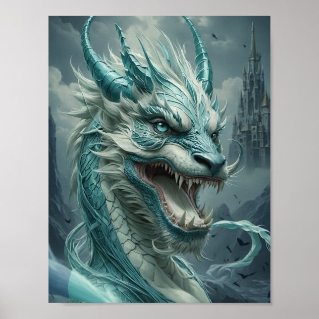 Epic Blue Storm Dragon Poster (Front)