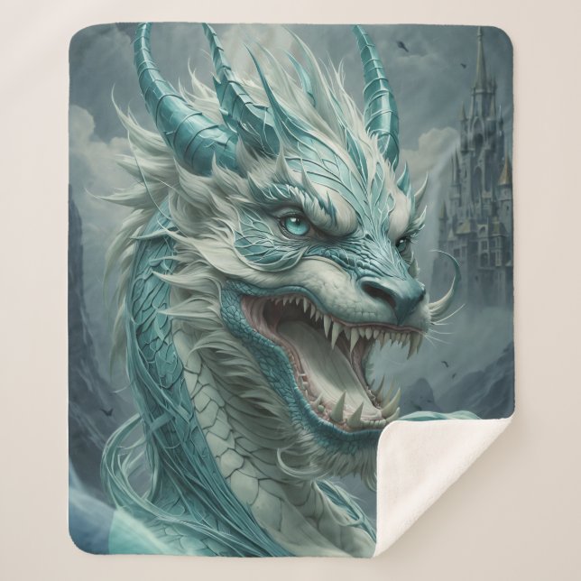 Epic Blue Storm Dragon Sherpa Blanket (Front)