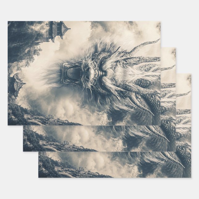 Epic Chinese Dragon Illustration Wrapping Paper Sheet (Set)