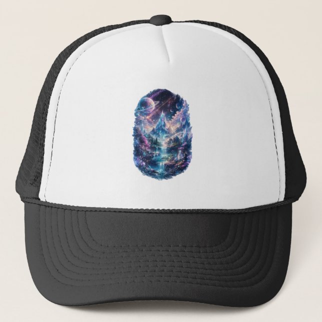 Epic Cosmic Fantasy World Art Trucker Hat (Front)