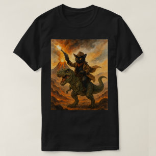 Epic Cowboy Cat Riding Dinosaur – Bold Watercolor T-Shirt