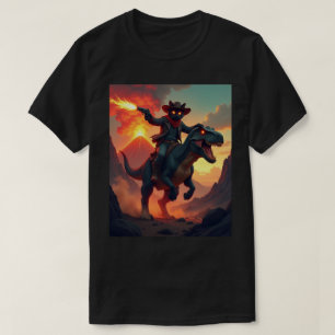 Epic Cowboy Cat Riding Dinosaur   Fantasy Sci-Fi T-Shirt
