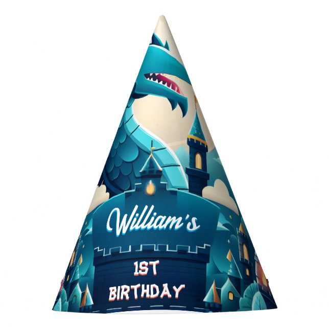 Epic Cute Kids Hero Boys Girls Dragon 1st Birthday Party Hat (Front)