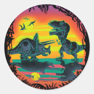 EPIC DINOSAUR BATTLE at Prehistoric Dawn Classic Round Sticker