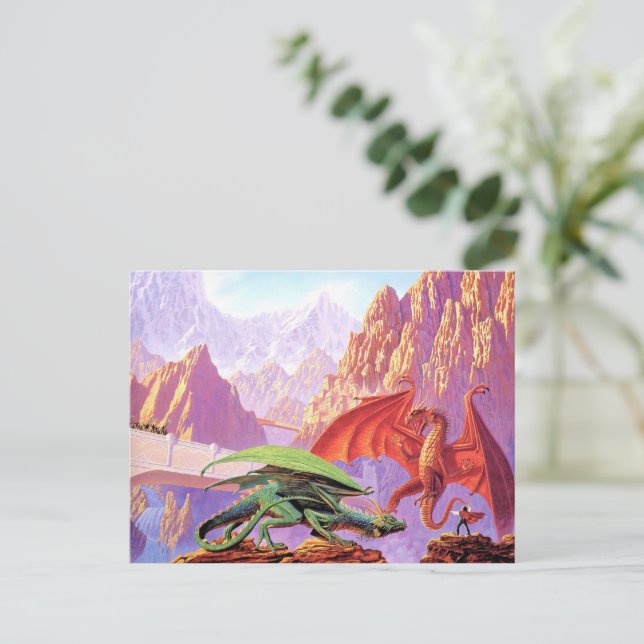 Epic Dragon Fight Postcard – Mythical Battle Art (Standing Front)