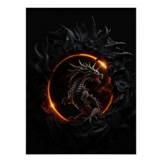 Epic Dragon Solar Eclipse Fantasy Poster