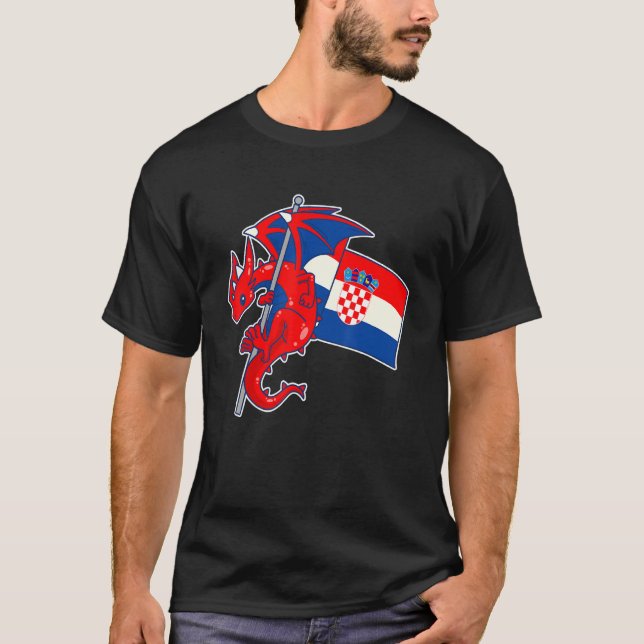 Epic Dragon With Croatia Flag  Croatian T-Shirt (Front)