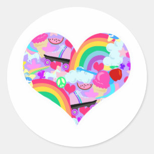 Epic Eighties Explosion Heart Classic Round Sticker