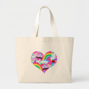 Epic Eighties Explosion Heart Large Tote Bag