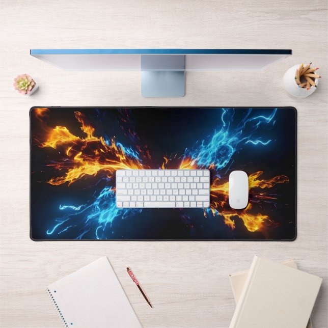Epic Elemental Fire Ice Energy Clash Gamer Desk Mat (Office 1)